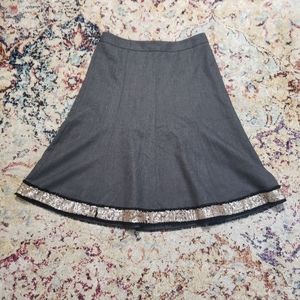 J. Crew Women's 100% Wool Grey A-line Flared Midi Skirt with Sequin Trim Size 6